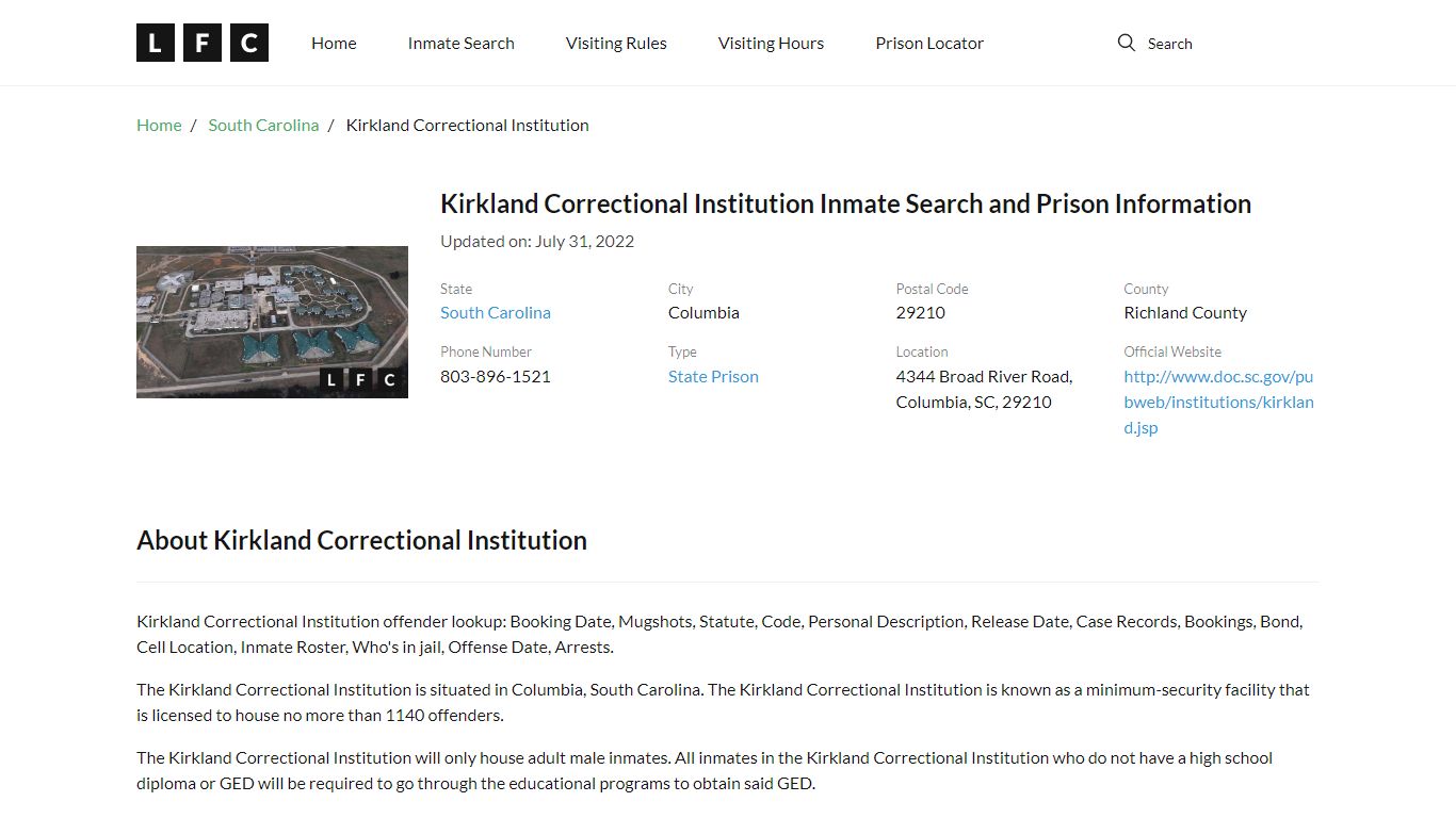 Kirkland Correctional Institution Inmate Search ...